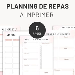 Printable weekly meal planner, Food journal planner, Meal tracker in French - Printable PDF