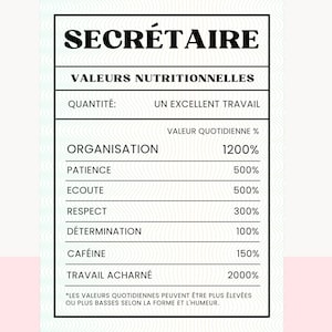 Valeur Nutritionnelle Secrétaire Fichier PNG/SVG – Clipart en Français pour Sublimation, Cricut, DIY Tumbler – Valeur nutritive Secrétaire