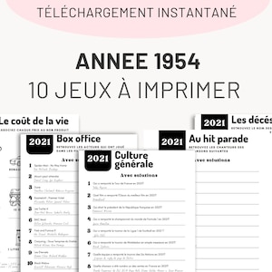 Anno 1954 - 10 giochi (con risposte) - Download immediato ideali per 70° compleanno, matrimonio, addio al nubilato, addio al nubilato... di Les Petits PDF