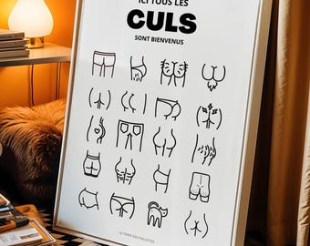 Póster humorístico de baño: "Aquí todos los traseros son bienvenidos" - Decoración de pared