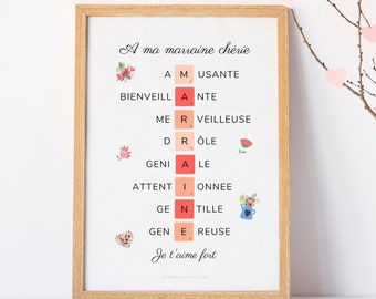 Godmother scrabble poster - godmother gift - godmother poster by Les Petits PDF & Co