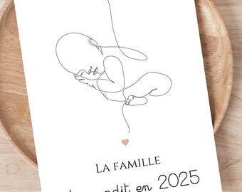 Carte annonce de grossesse Famille - la famille s'agrandit 2025 et 2026 - Carte à imprimer - Annonce bébé originale - idée annonce grossesse