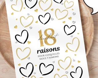 Póster de cumpleaños "18 razones por las que te amamos", regalo de 18 cumpleaños, tarjeta con mensaje, decoración para fiesta de 18 años