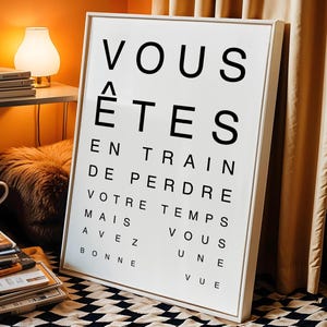 Affiche drôle WC à imprimer - "Vous perdez votre temps mais avez une bonne vue" | eye chart print | Déco murale numérique humour