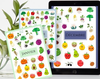 Frutas y verduras de temporada reutilizables - Calendario de verduras de temporada para niños de Les Petits PDF