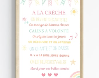 Affiche a la crèche personnalisé - poster merci crèche - cadeau crèche - Affiche à télécharger par Les Petits PDF
