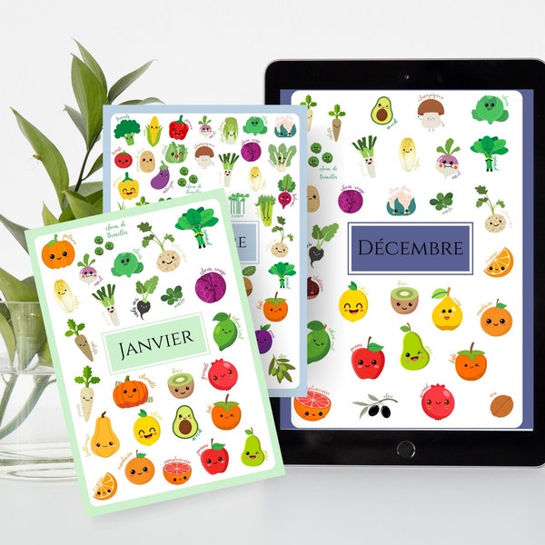 Fruits et Légumes de Saison Réutilisable - Calendrier légume de saison version enfant par Les Petits PDF