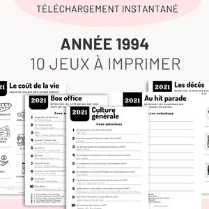 Year 1994 - 10 games (with answers) - Immediate download ideal for birthday, wedding, bachelorette party, bachelorette party ... by Les Petits PDF