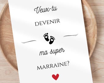 Carte demande marraine & parrain à imprimer - baptême, future Marraine, demande marraine parrain, carte marraine parrain