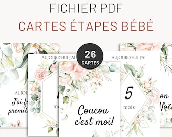 Carte étape bébé à imprimer - fleurs rose pastel -  Téléchargement immédiat par Les Petits PDF