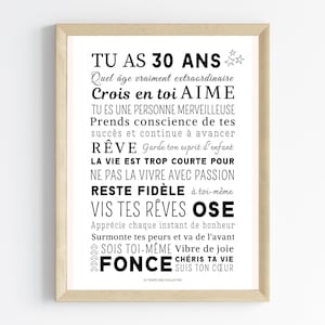 Affiche 30 ans - Carte 30ème anniversaire - Décoration de fête d'anniversaire  - Décoration Murale