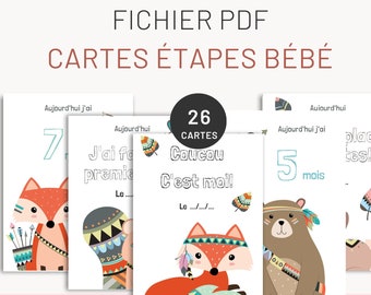 Carte étape bébé à imprimer - animaux de la jungle -  Cartes à imprimer par Les Petits PDF
