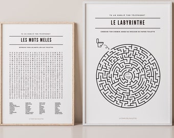 Lot de 2 affiches Les toilettes - Déco minimalistes WC et salle de bain airbnb - Affiche à imprimer par Les Petits PDF & Co