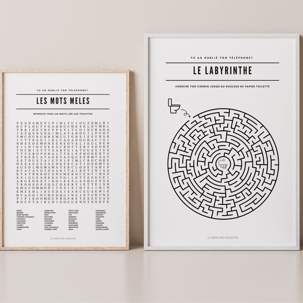 Lot de 2 affiches Les toilettes - Déco minimalistes WC et salle de bain airbnb - Affiche à imprimer par Les Petits PDF & Co