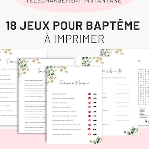 Livret activité baptême - 18 Jeux à imprimer en français - jeu baptême entre convives - animations baptême - livret activité adulte