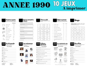 Année 1990 - 10 jeux (avec réponses) - Téléchargement immédiat idéal pour anniversaire 50 ans, mariage, EVG, EVJF ... par Les Petits PDF