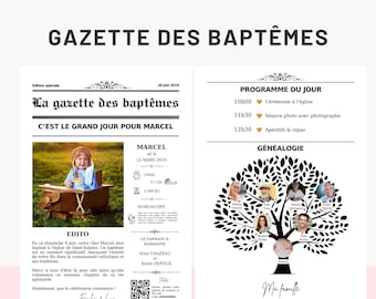 La gazette du baptême  - Template & modèle Canva DIY  - Journal Personnalisable - Magazine DIY à imprimer par Les Petits PDF