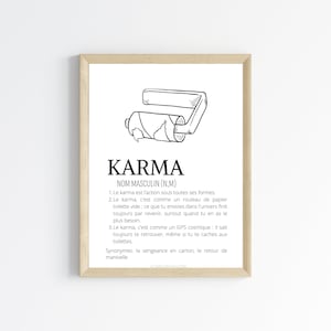 Poster umoristico sulla toilette: Karma del rotolo di carta igienica vuoto – Poster divertente da stampare per Airbnb in francese - Piccoli PDF
