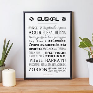 Basque words poster - Basque language words and expressions poster - EUSKAL poster - Euskal Herria poster by Les Petits PDF