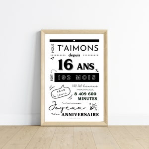 Affiche 16 ans - Carte 16ème anniversaire - Décoration de fête d'anniversaire