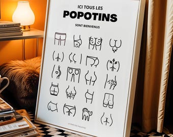 Humoristisk toalettposter - Alla rumpor välkomna hit - Väggdekoration