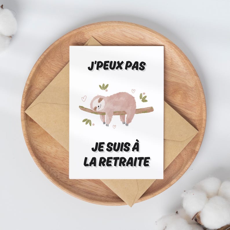 Carte À IMPRIMER pour départ en retraite collègue de travail | "J'peux pas je suis à la retraite." - Carte humour - Pot de depart