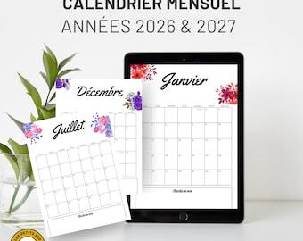 2026-2027 Calendar PDF, A4 format, printable with floral motifs