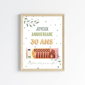 Cadeau argent anniversaire 30 ans, ton premier million, affiche message surprise pour billets à offrir- Décoration Murale