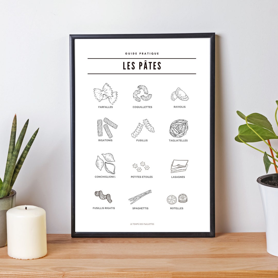 Affiche pâtes Guide pâtes en français décoration pour cuisine par Les
