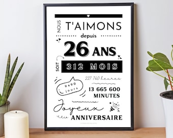 Affiche 26 ans - Carte 26ème anniversaire - Décoration de fête d'anniversaire par Les Petits PDF