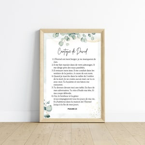 Song of David Poster - Psalm 23 - Bible verse in French - Christian wall art - Christian decoration by Les Petits PDF