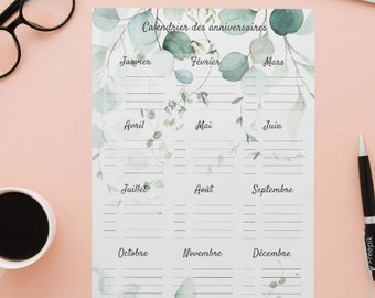 Perpetual Birthday Calendar - Printable Planner