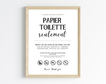 Affiche Ne rien jeter dans les WC en français - Affiche toilette canalisation sensible par Les Petits PDF