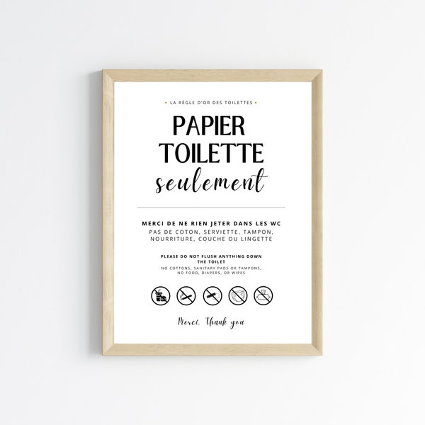 Affiche Ne rien jeter dans les WC en français - Affiche toilette canalisation sensible par Les Petits PDF