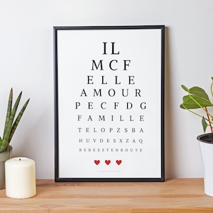 Cartel de anuncio de embarazo Prueba ocular - Mensaje de prueba de agudeza - "el bebé está en camino" - Cartel para descargar de Les Petits PDF