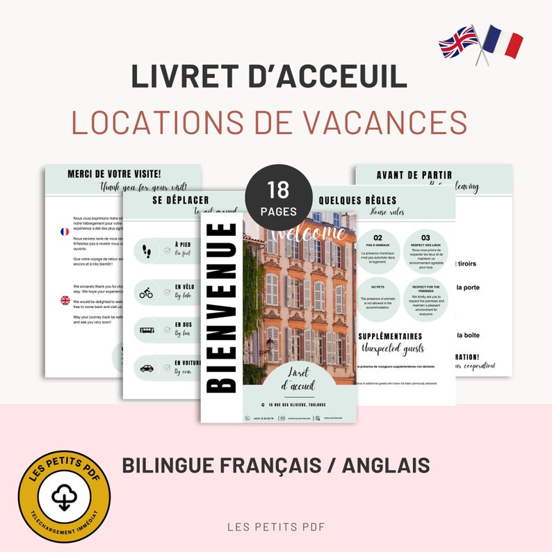 AIRBNB Livret daccueil en français et anglais, 18 pages A4, Template Canva, Airbnb Template, Welcome Book bilingue par Les Petits PDF image 1