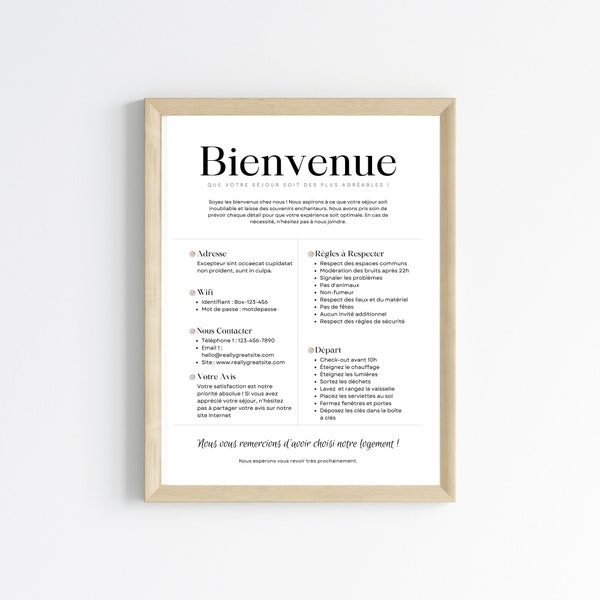 Modèle d'Affiche d'Accueil Airbnb en Français et Anglais – Template Canva pour Location Saisonnière par Les Petits PDF
