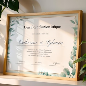 Certificat d'Union laique - Souvenir de Mariage - Certificat de mariage DIY