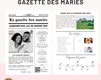 Gazette des Mariés - Modèle Faire Part Mariage -  Template Canva - Journal Personnalisable - Modèle Canva par Les Petits PDF