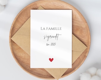 Carte annonce de grossesse famille  - La famille s'agrandit 2025 et 2026 Carte à imprimer - Annonce bébé originale - idée annonce grossesse