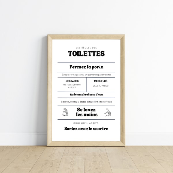 Affiche règles des toilettes - Affiche drôle WC et salle de bain - Affiche Airbnb par Les Petits PDF