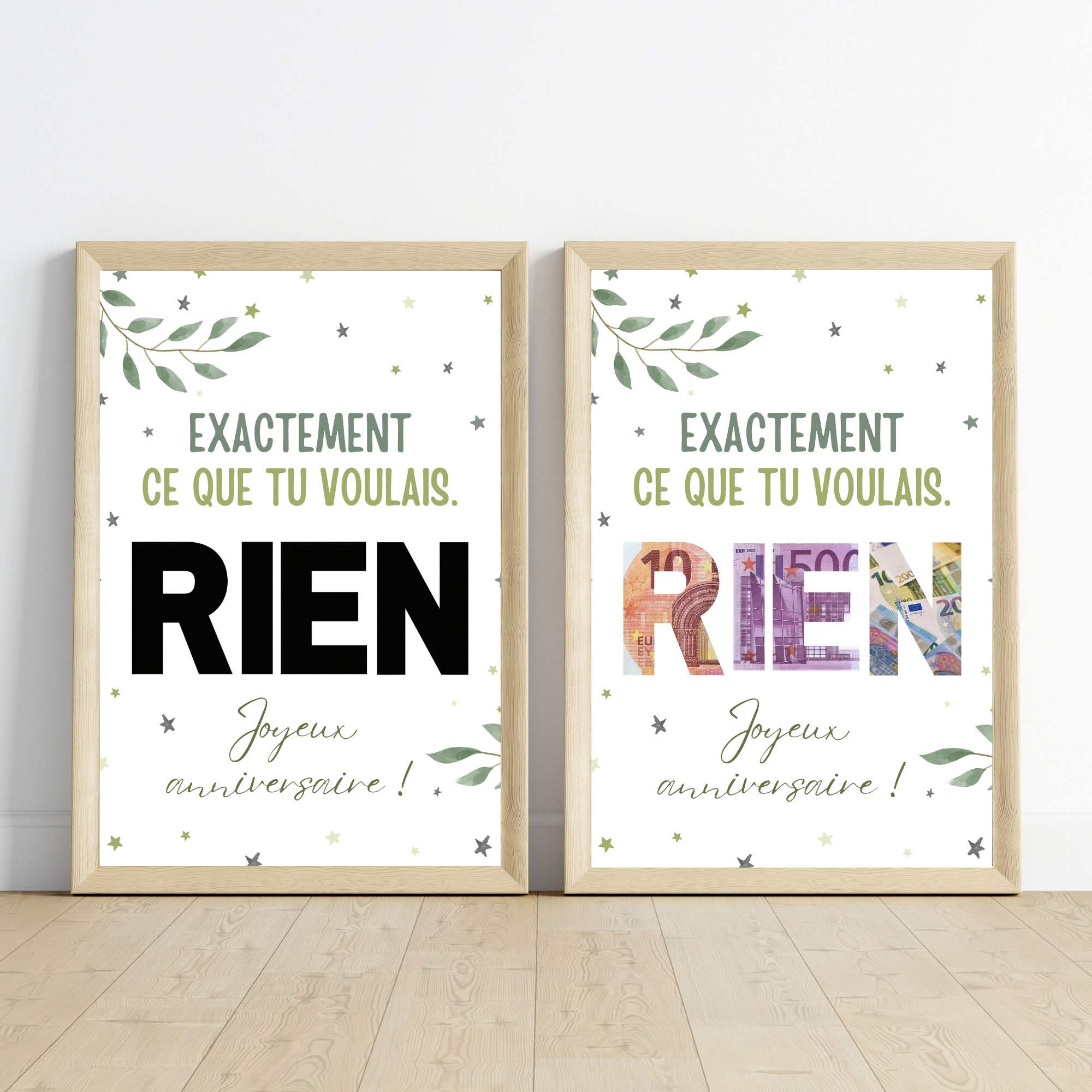 Cadeau argent anniversaire Rien, affiche message surprise pour billets ...