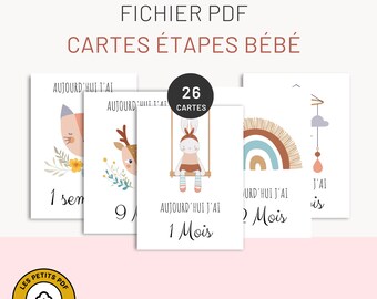 Carte étape bébé à imprimer - bohème boho -  Cartes à imprimer par Les Petits PDF