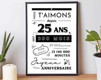 Affiche 25 ans - Carte 25ème anniversaire - Décoration de fête d'anniversaire  par Les Petits PDF