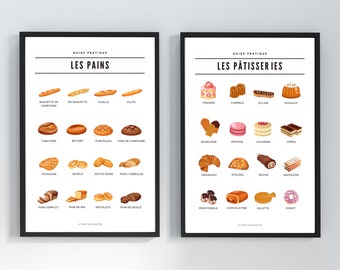 Duo Bread and pastries posters - Guide to French breads and pastries - decoration for bakery and pastry by Les Petits PDF