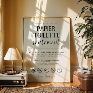 "Do not flush anything down the toilet" poster in French - Toilet sign - Sensitive drains - Wall decoration image 3