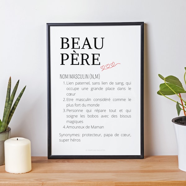 Affiche Définition Beau Père - Poster idéale pour offrir en cadeau de Noël à un super beau papa par Les Petits PDF