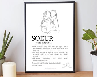 Affiche Définition sœur - Poster idéale pour offrir en cadeau de Noël à une super sœur par Les Petits PDF