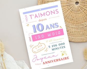 Affiche 10 ans   - Carte anniversaire 10 ans - Décoration de fête d'anniversaire  par Les Petits PDF