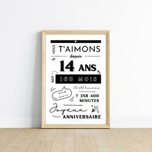 Affiche 14 ans - Carte 14ème anniversaire - Décoration de fête d'anniversaire  par Les Petits PDF